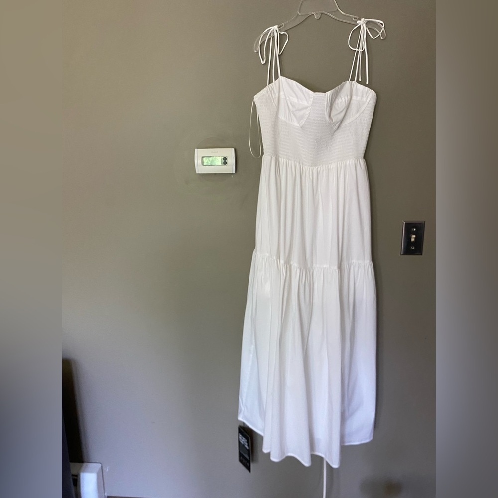NWT ASTR THE LABEL White Smocked Ruffle Tiered Bustier Midi Maxi Dress Size XL - Picture 3 of 9